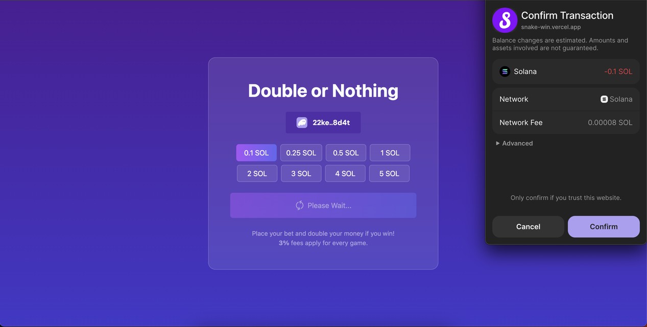 SnakesWin — Wallet Confirm